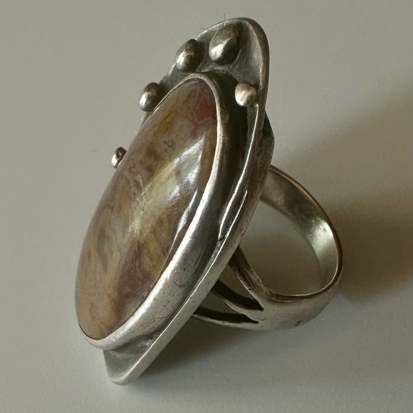 Navajo Ring Vintage Sterling & Jasper Modernist Ring Size 6.5 - Picture 8 of 15